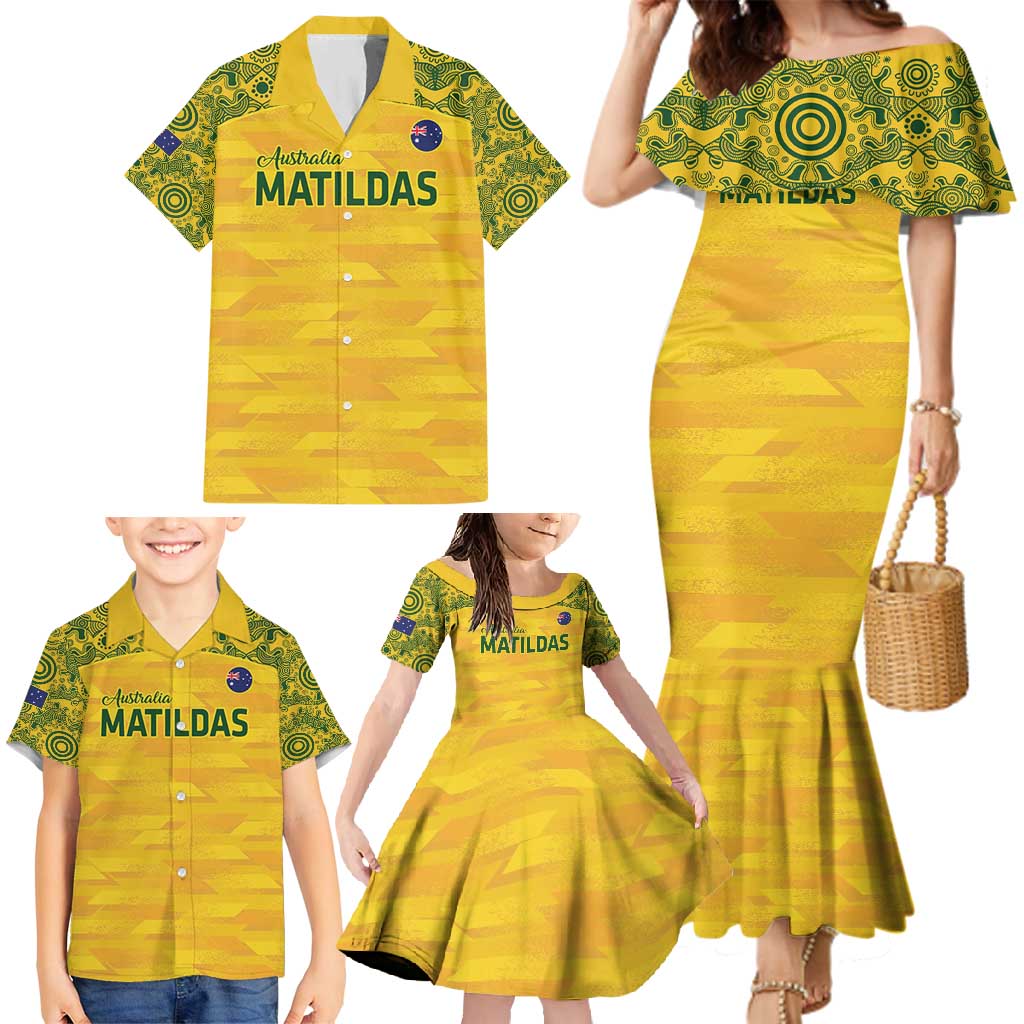 Custom Australia Matildas Family Matching Mermaid Dress and Hawaiian Shirt National Color Indigenous Art