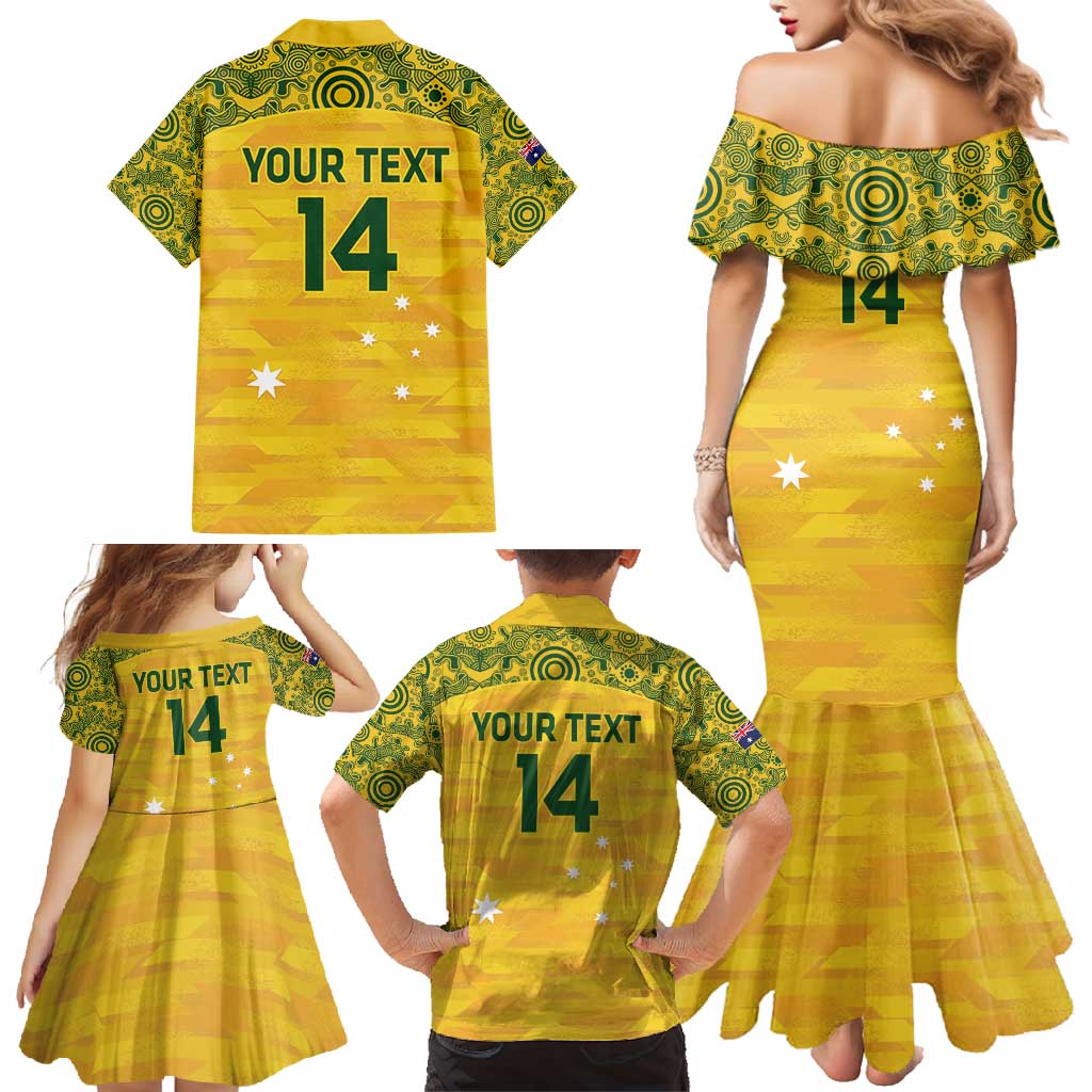 Custom Australia Matildas Family Matching Mermaid Dress and Hawaiian Shirt National Color Indigenous Art