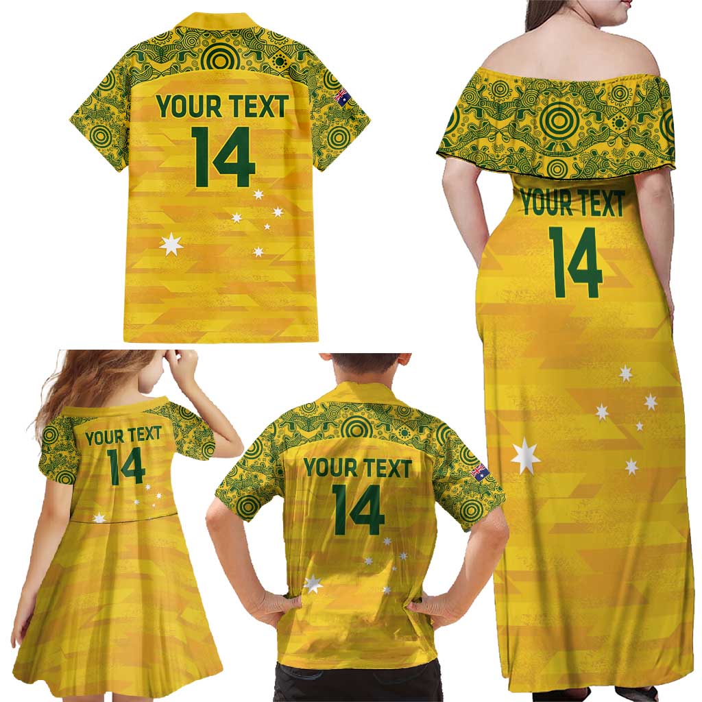 Custom Australia Matildas Family Matching Off Shoulder Maxi Dress and Hawaiian Shirt National Color Indigenous Art