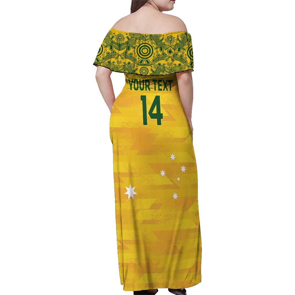 Custom Australia Matildas Family Matching Off Shoulder Maxi Dress and Hawaiian Shirt National Color Indigenous Art