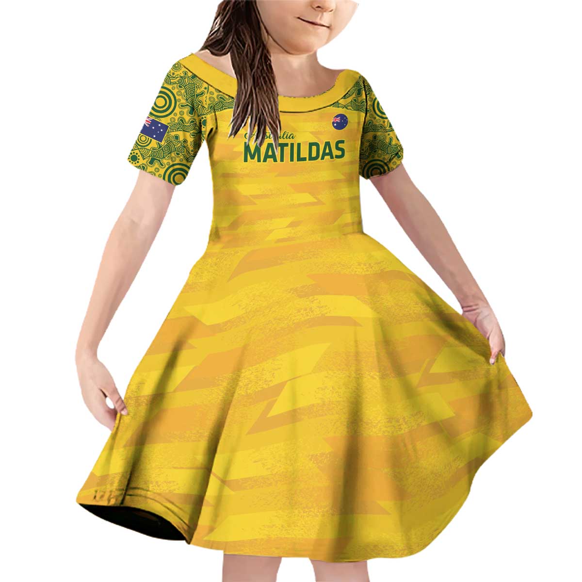 Custom Australia Matildas Family Matching Off Shoulder Short Dress and Hawaiian Shirt National Color Indigenous Art