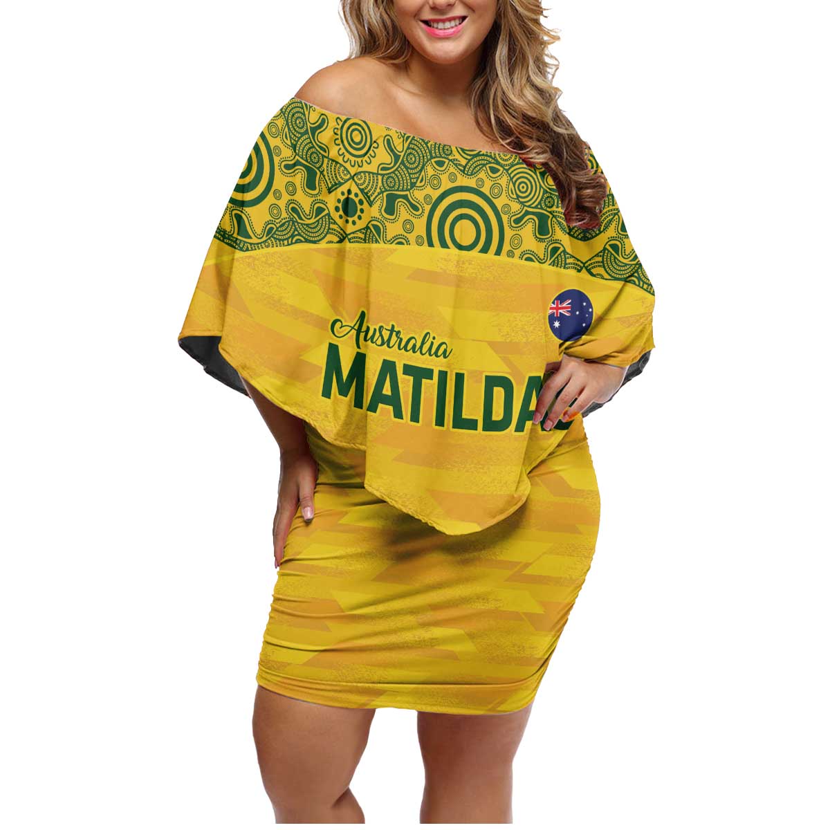 Custom Australia Matildas Family Matching Off Shoulder Short Dress and Hawaiian Shirt National Color Indigenous Art