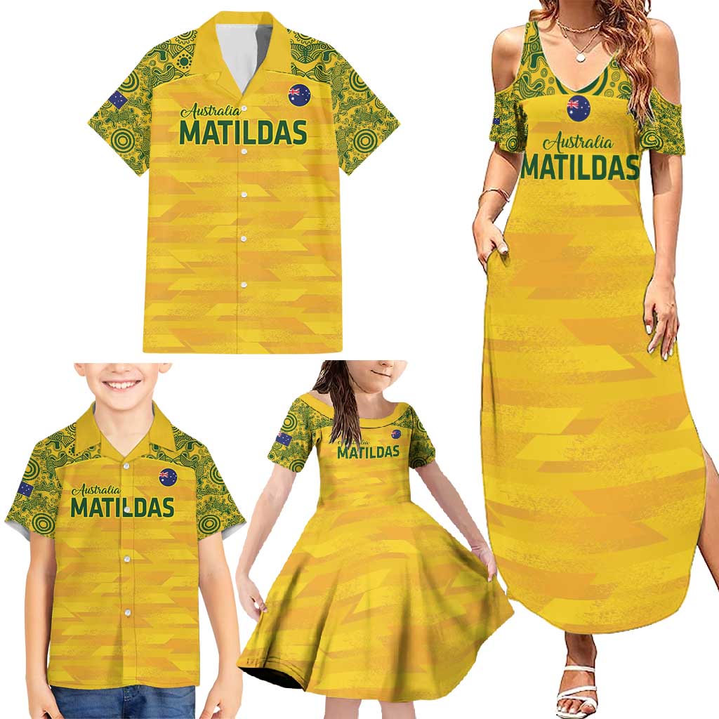 Custom Australia Matildas Family Matching Summer Maxi Dress and Hawaiian Shirt National Color Indigenous Art