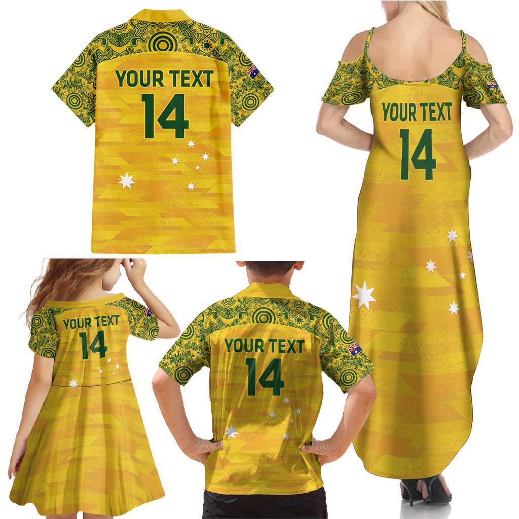 Custom Australia Matildas Family Matching Summer Maxi Dress and Hawaiian Shirt National Color Indigenous Art