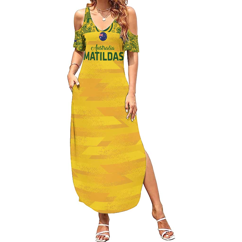 Custom Australia Matildas Family Matching Summer Maxi Dress and Hawaiian Shirt National Color Indigenous Art