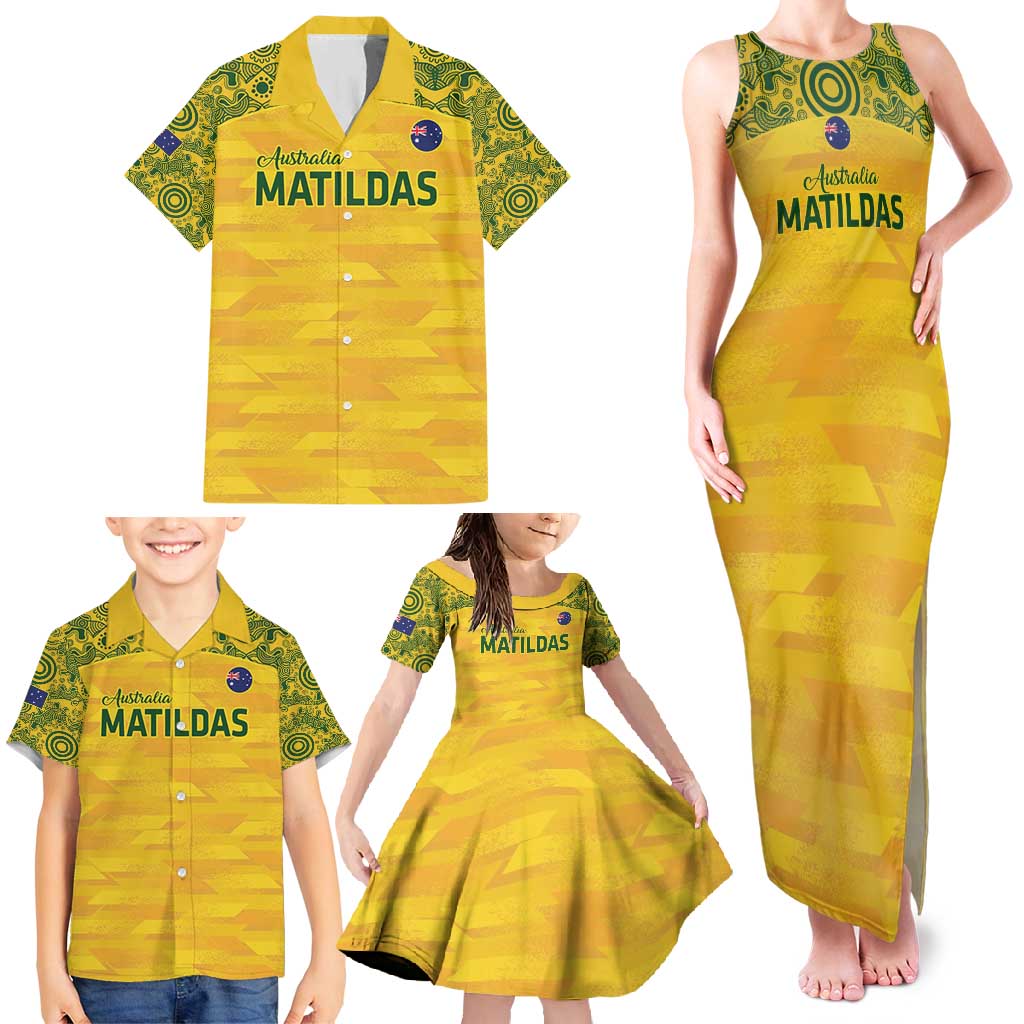 Custom Australia Matildas Family Matching Tank Maxi Dress and Hawaiian Shirt National Color Indigenous Art