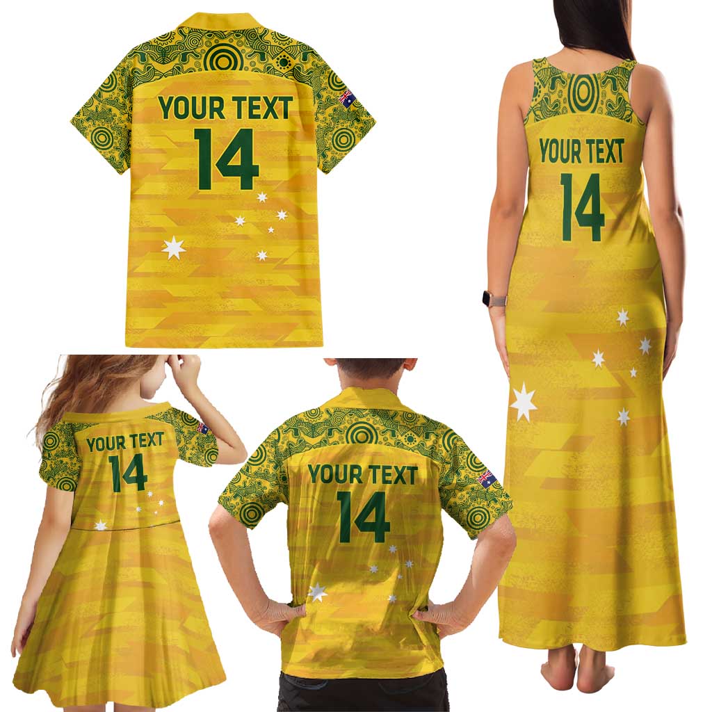 Custom Australia Matildas Family Matching Tank Maxi Dress and Hawaiian Shirt National Color Indigenous Art