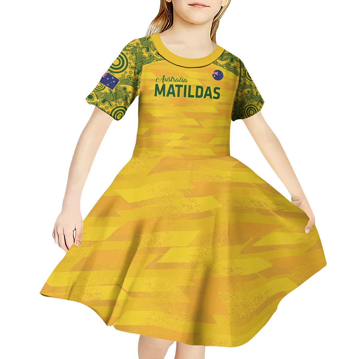 Custom Australia Matildas Kid Short Sleeve Dress National Color Indigenous Art