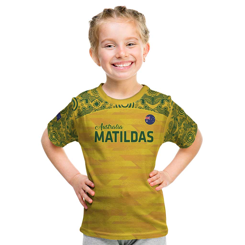 Custom Australia Matildas Kid T Shirt National Color Indigenous Art