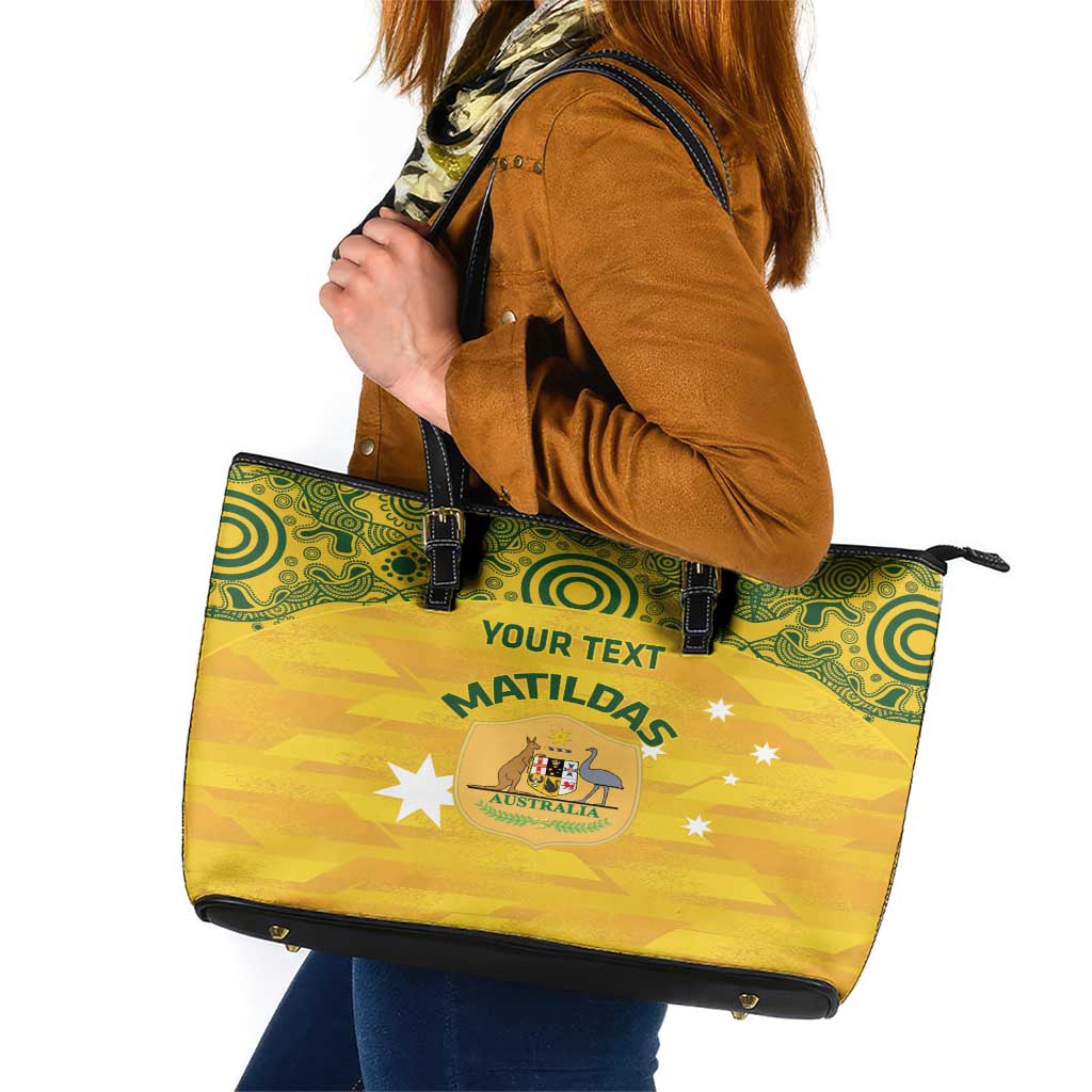 Custom Australia Matildas Leather Tote Bag National Color Indigenous Art