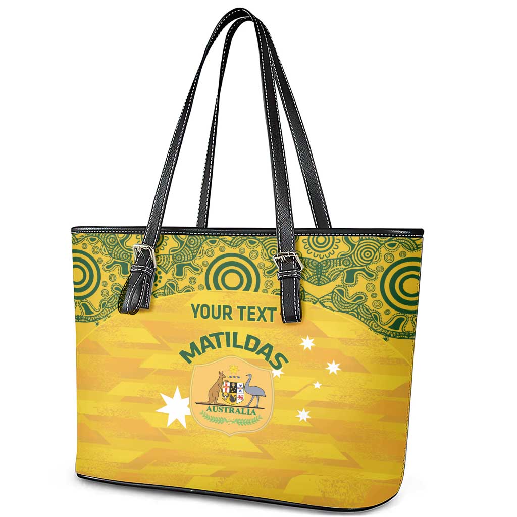 Custom Australia Matildas Leather Tote Bag National Color Indigenous Art