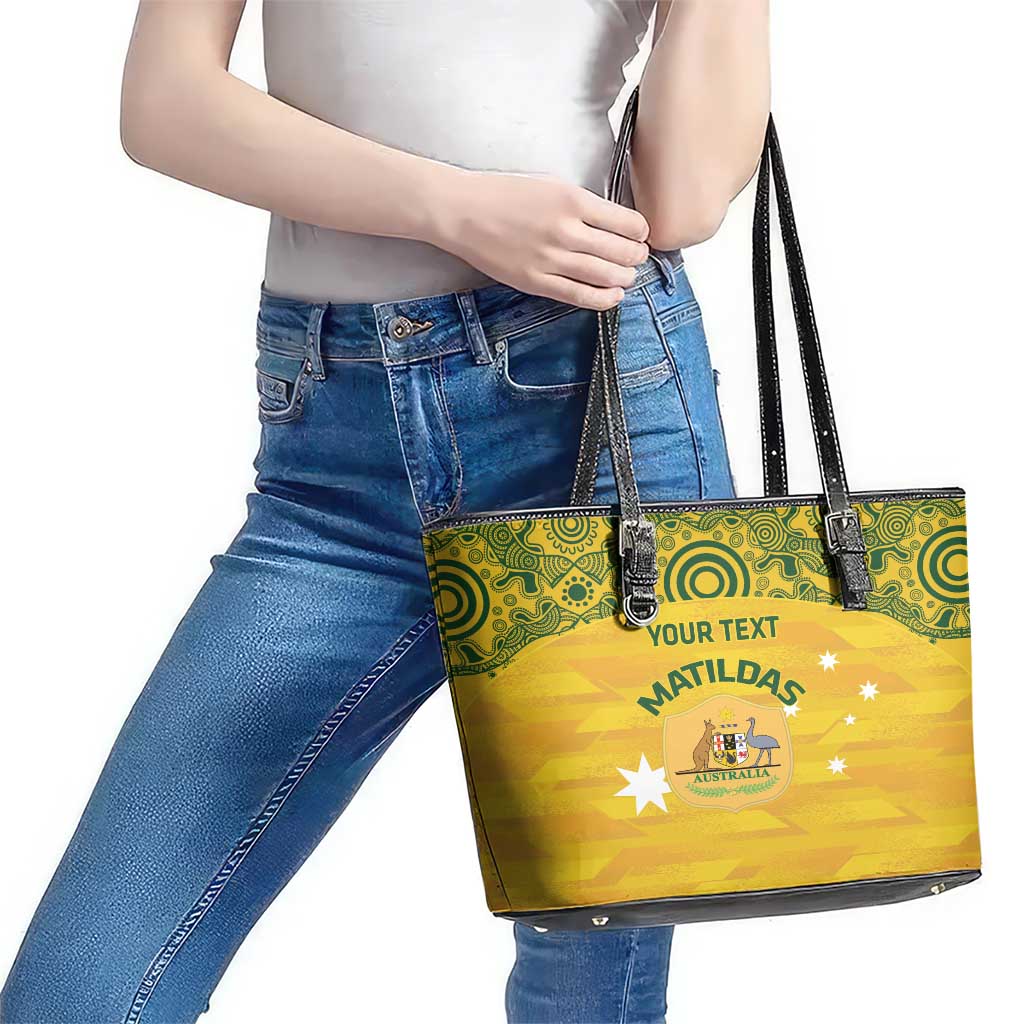 Custom Australia Matildas Leather Tote Bag National Color Indigenous Art