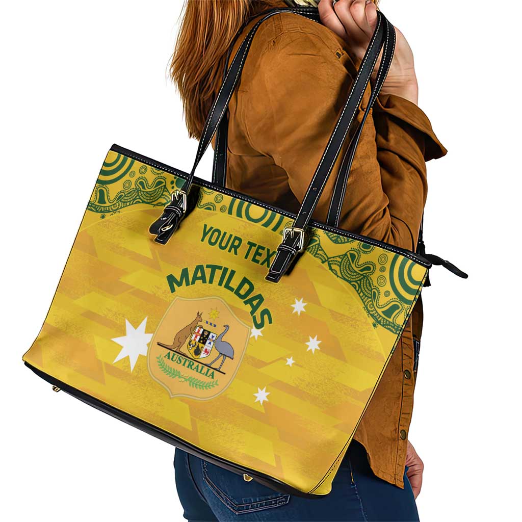 Custom Australia Matildas Leather Tote Bag National Color Indigenous Art