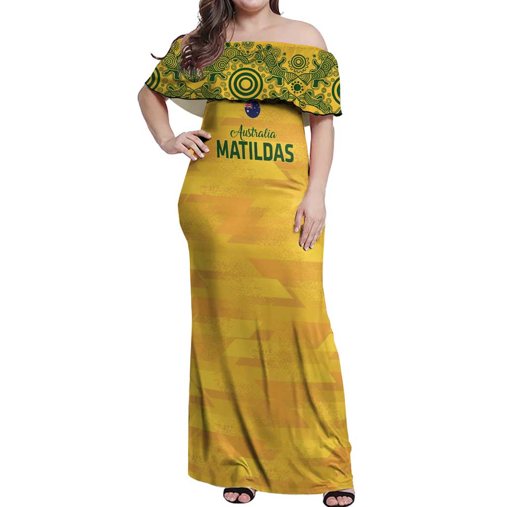 Custom Australia Matildas Off Shoulder Maxi Dress National Color Indigenous Art