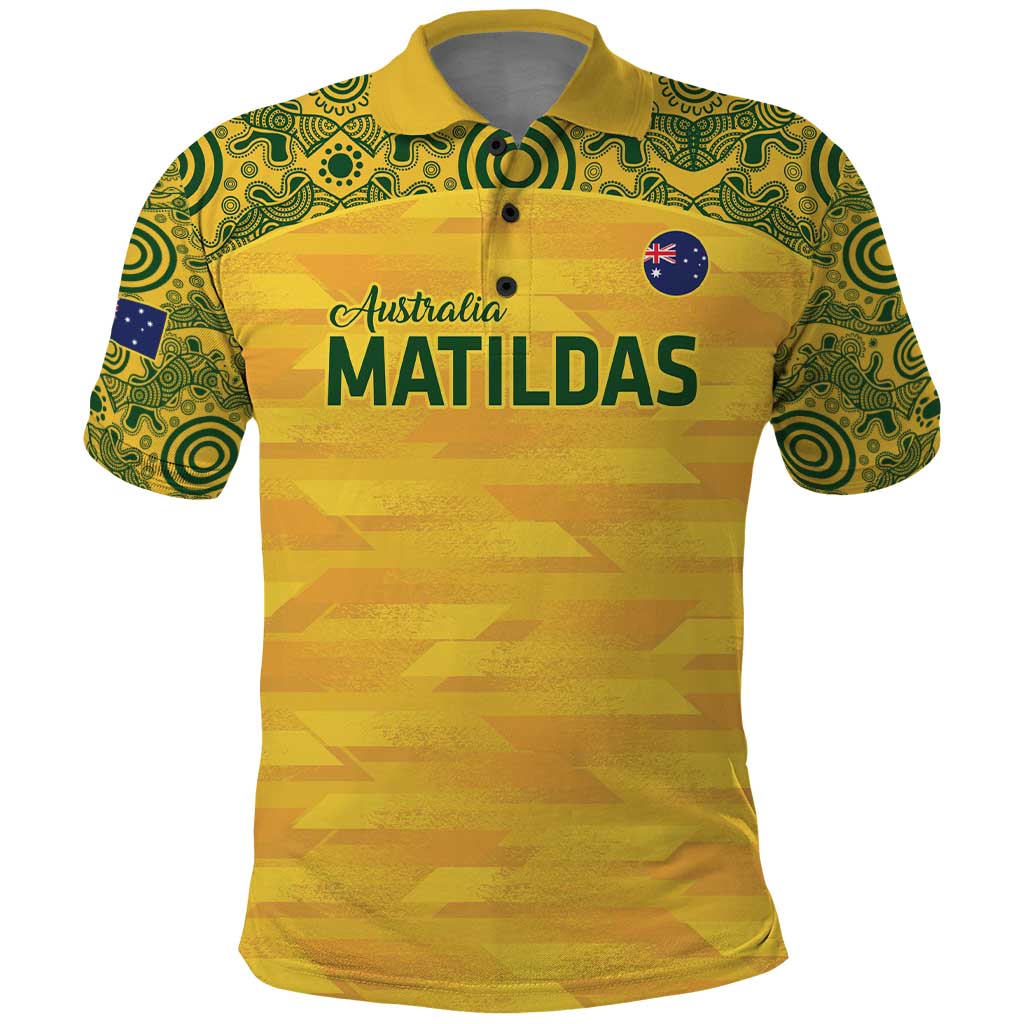 Custom Australia Matildas Polo Shirt National Color Indigenous Art