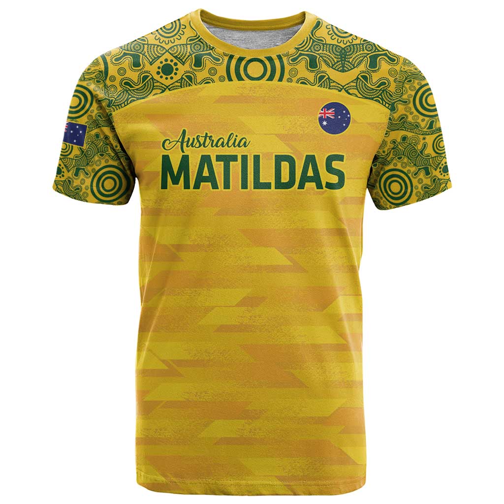 Custom Australia Matildas T Shirt National Color Indigenous Art