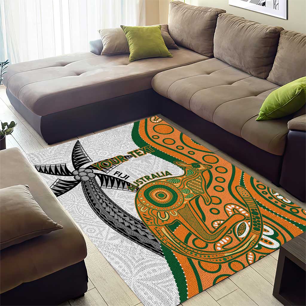 Custom Fiji And Australia Rugby Area Rug Fijian Palm Tree Mix Aussie Kangaroo