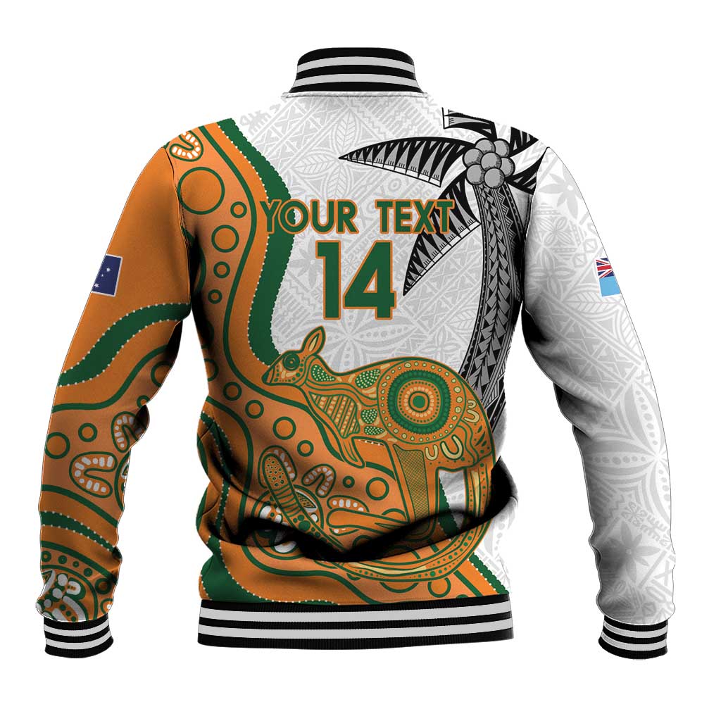 Custom Fiji And Australia Rugby Baseball Jacket Fijian Palm Tree Mix Aussie Kangaroo