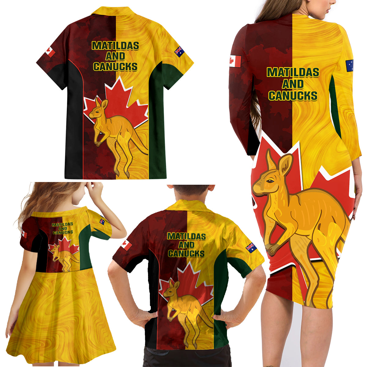 australia-and-canada-soccer-family-matching-long-sleeve-bodycon-dress-and-hawaiian-shirt-matildas-combine-canucks-together