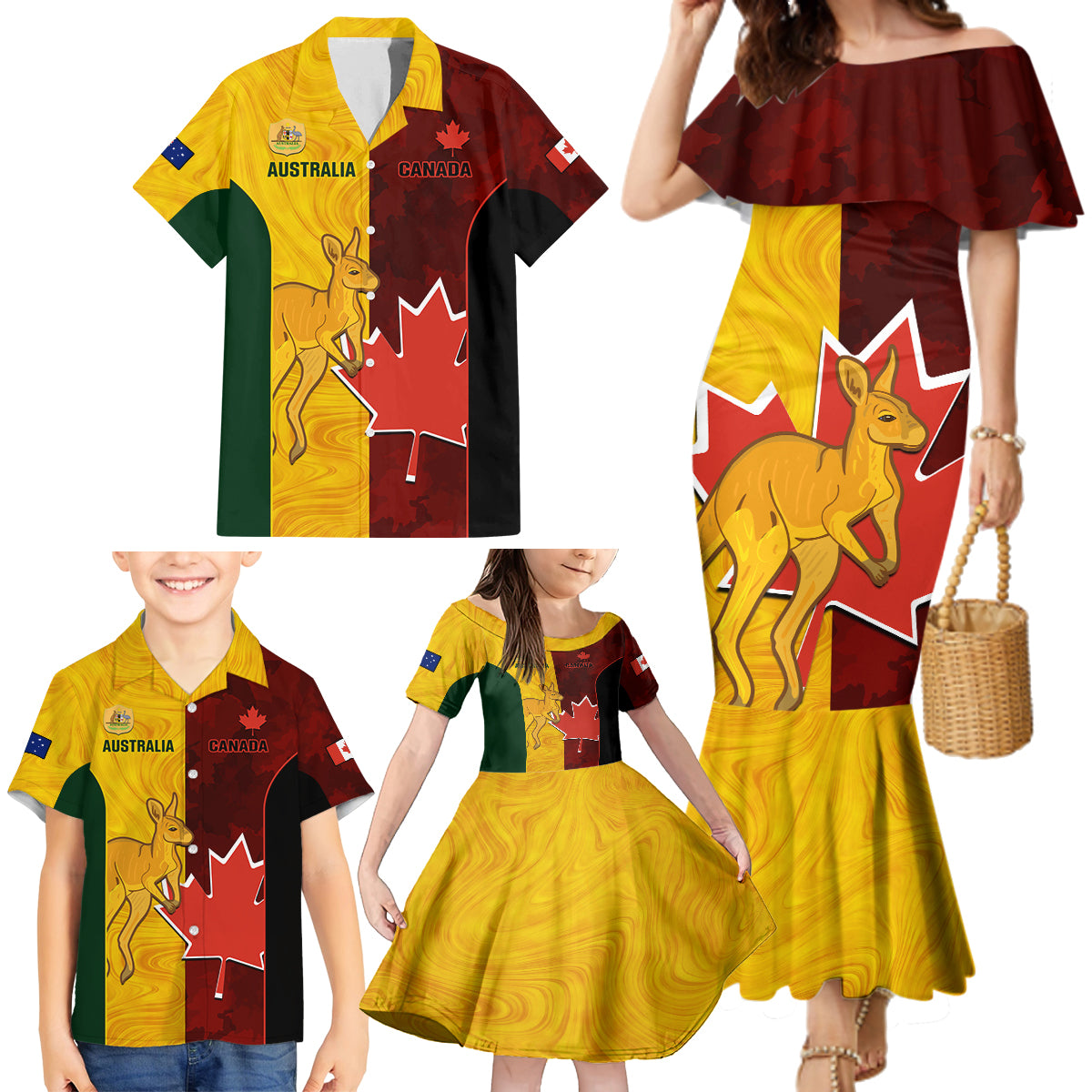 australia-and-canada-soccer-family-matching-mermaid-dress-and-hawaiian-shirt-matildas-combine-canucks-together