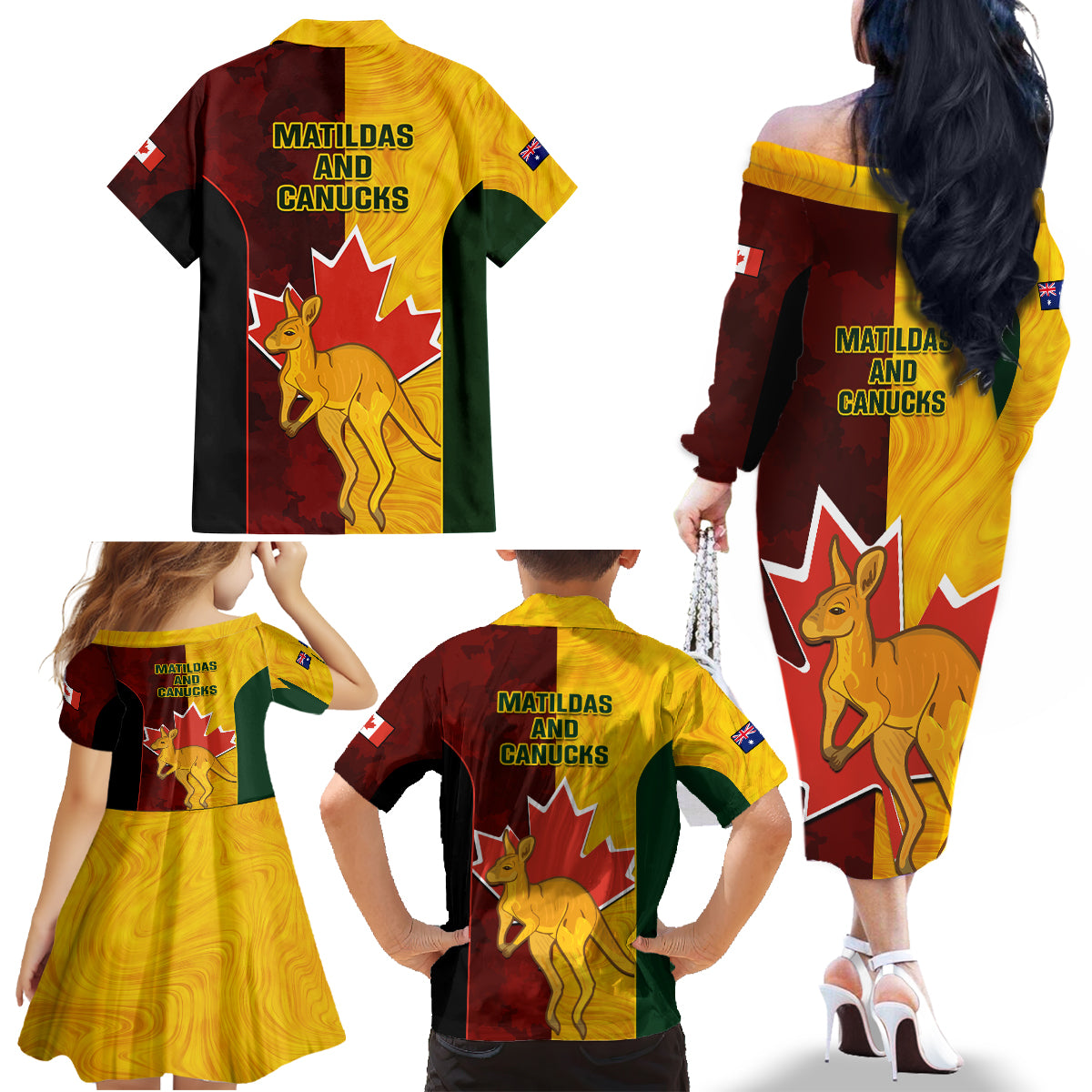 australia-and-canada-soccer-family-matching-off-shoulder-long-sleeve-dress-and-hawaiian-shirt-matildas-combine-canucks-together