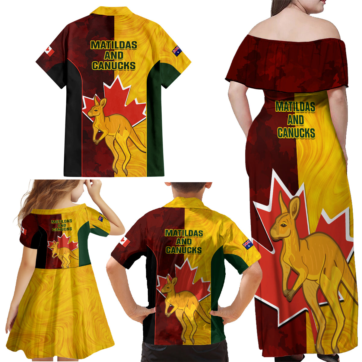 australia-and-canada-soccer-family-matching-off-shoulder-maxi-dress-and-hawaiian-shirt-matildas-combine-canucks-together