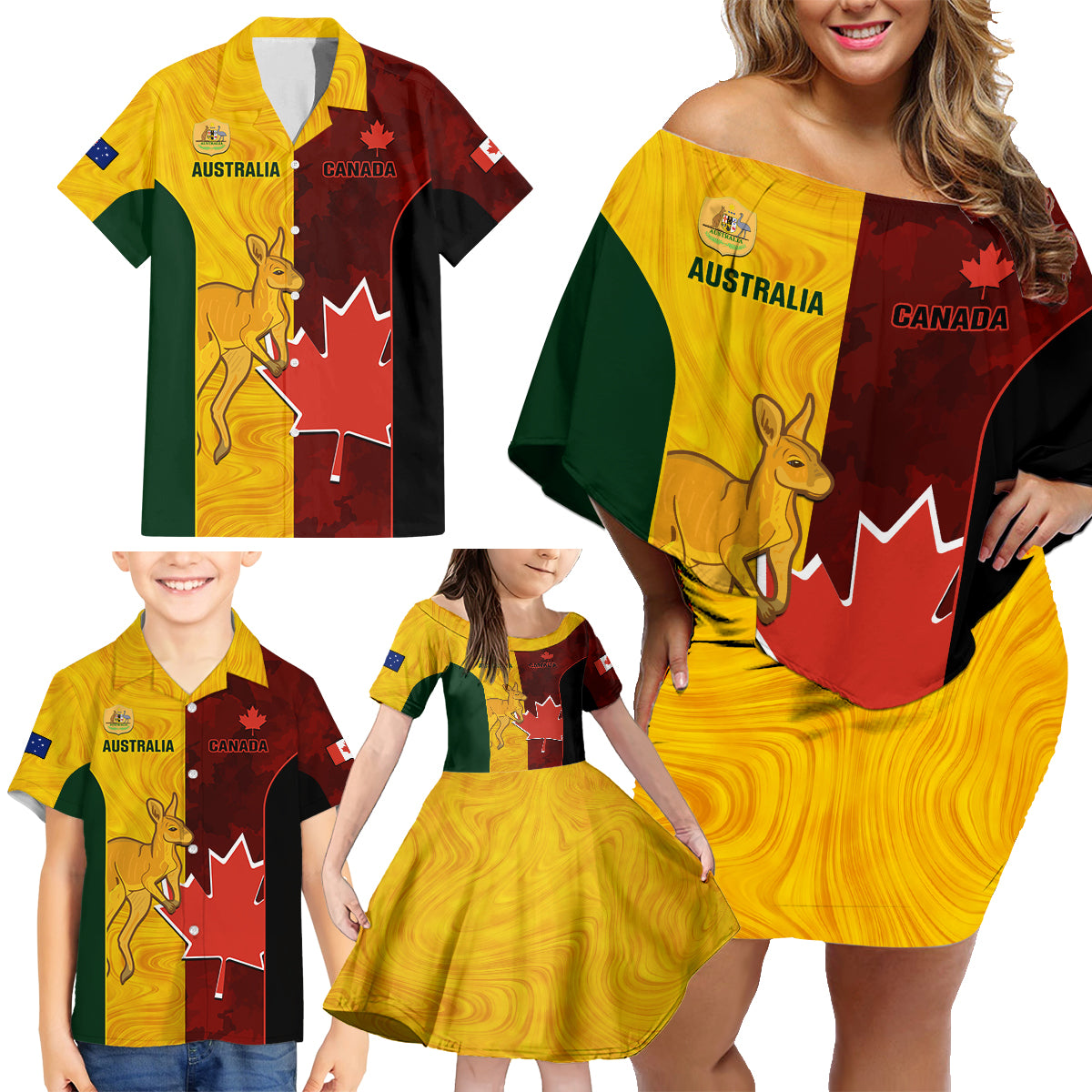 australia-and-canada-soccer-family-matching-off-shoulder-short-dress-and-hawaiian-shirt-matildas-combine-canucks-together