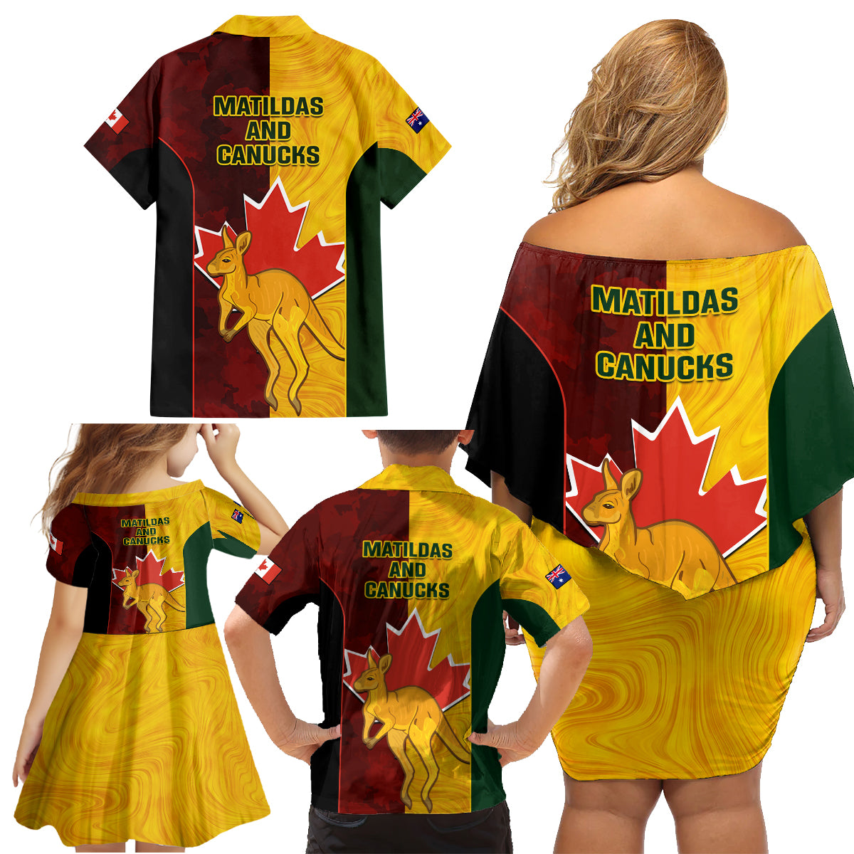 australia-and-canada-soccer-family-matching-off-shoulder-short-dress-and-hawaiian-shirt-matildas-combine-canucks-together