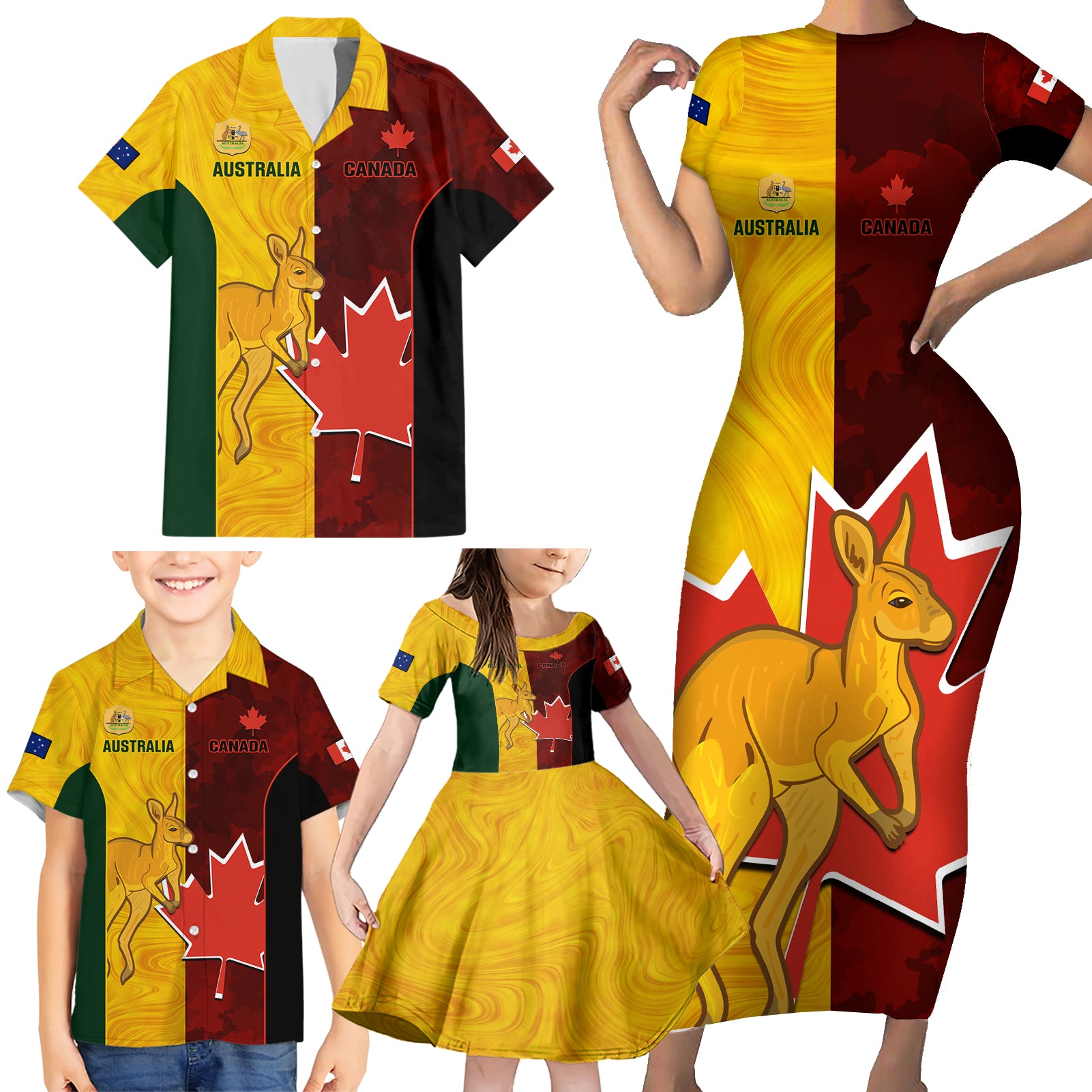 australia-and-canada-soccer-family-matching-short-sleeve-bodycon-dress-and-hawaiian-shirt-matildas-combine-canucks-together