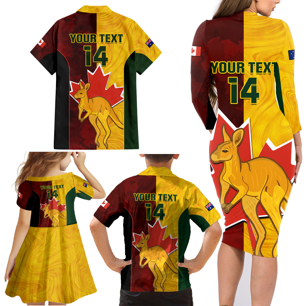 custom-australia-and-canada-soccer-family-matching-long-sleeve-bodycon-dress-and-hawaiian-shirt-matildas-combine-canucks-together