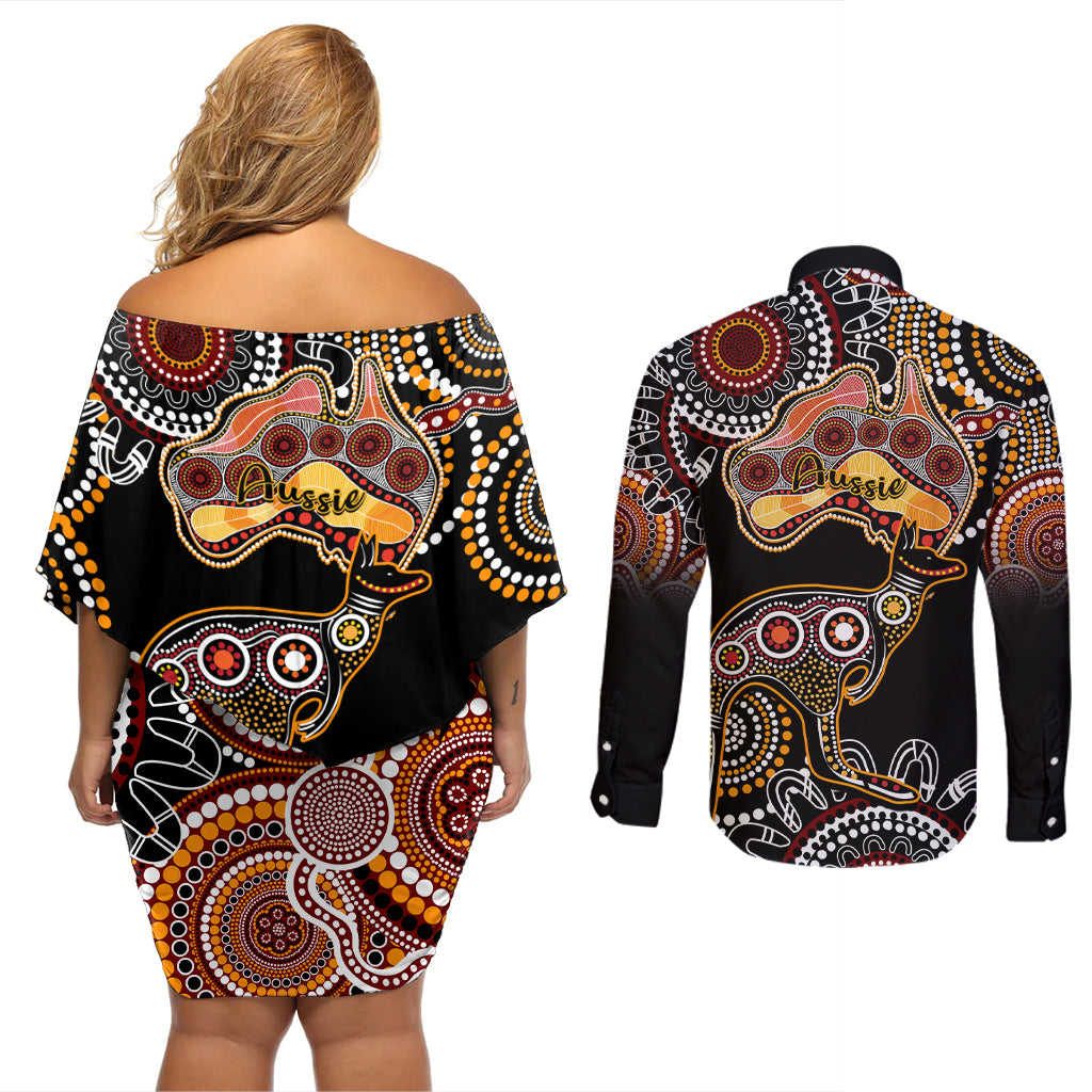 australia-aboriginal-couples-matching-off-shoulder-short-dress-and-long-sleeve-button-shirt-australian-map-with-kangaroo-indigenous-art