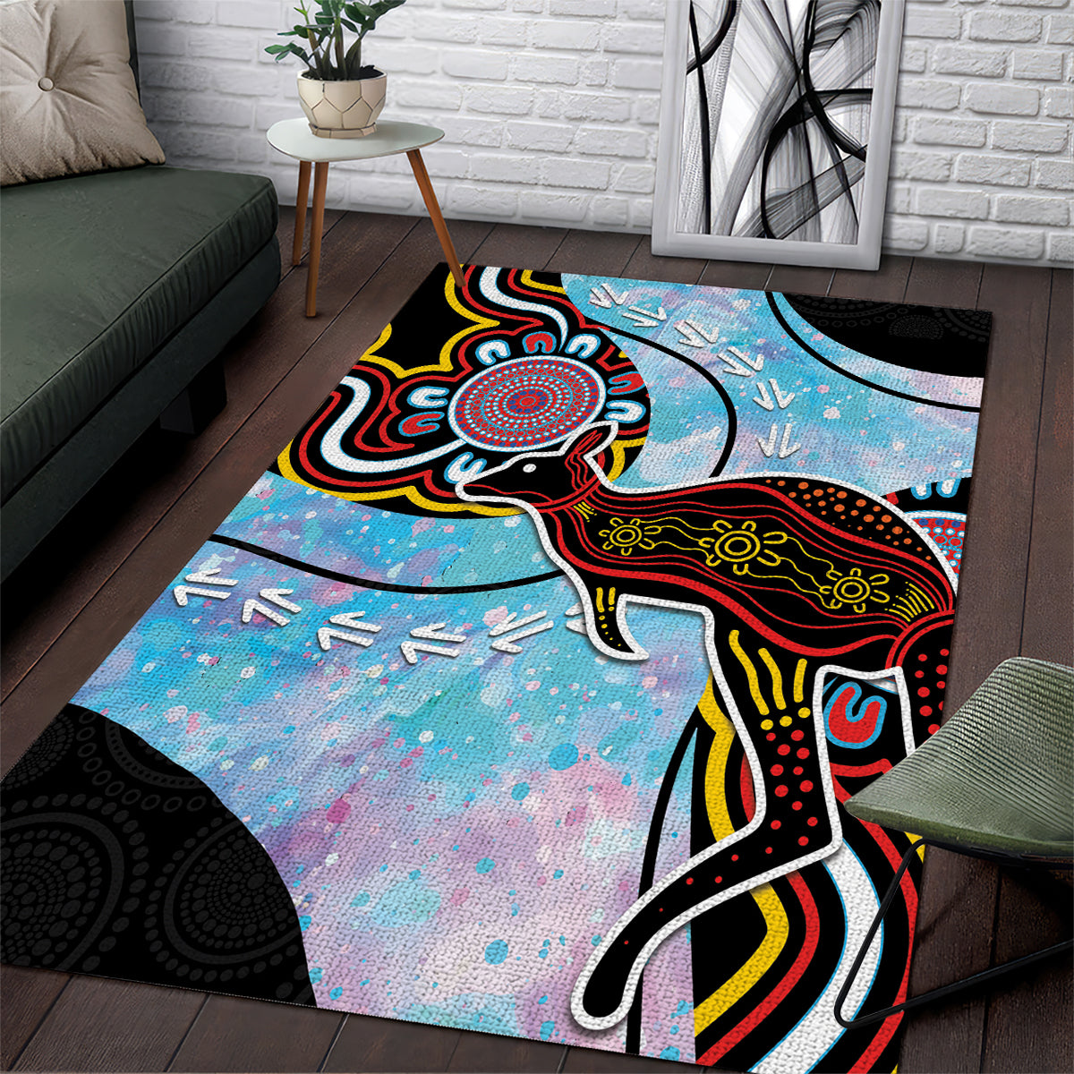 Australia Opal Area Rug Aussie Kangaroo Aboriginal Art