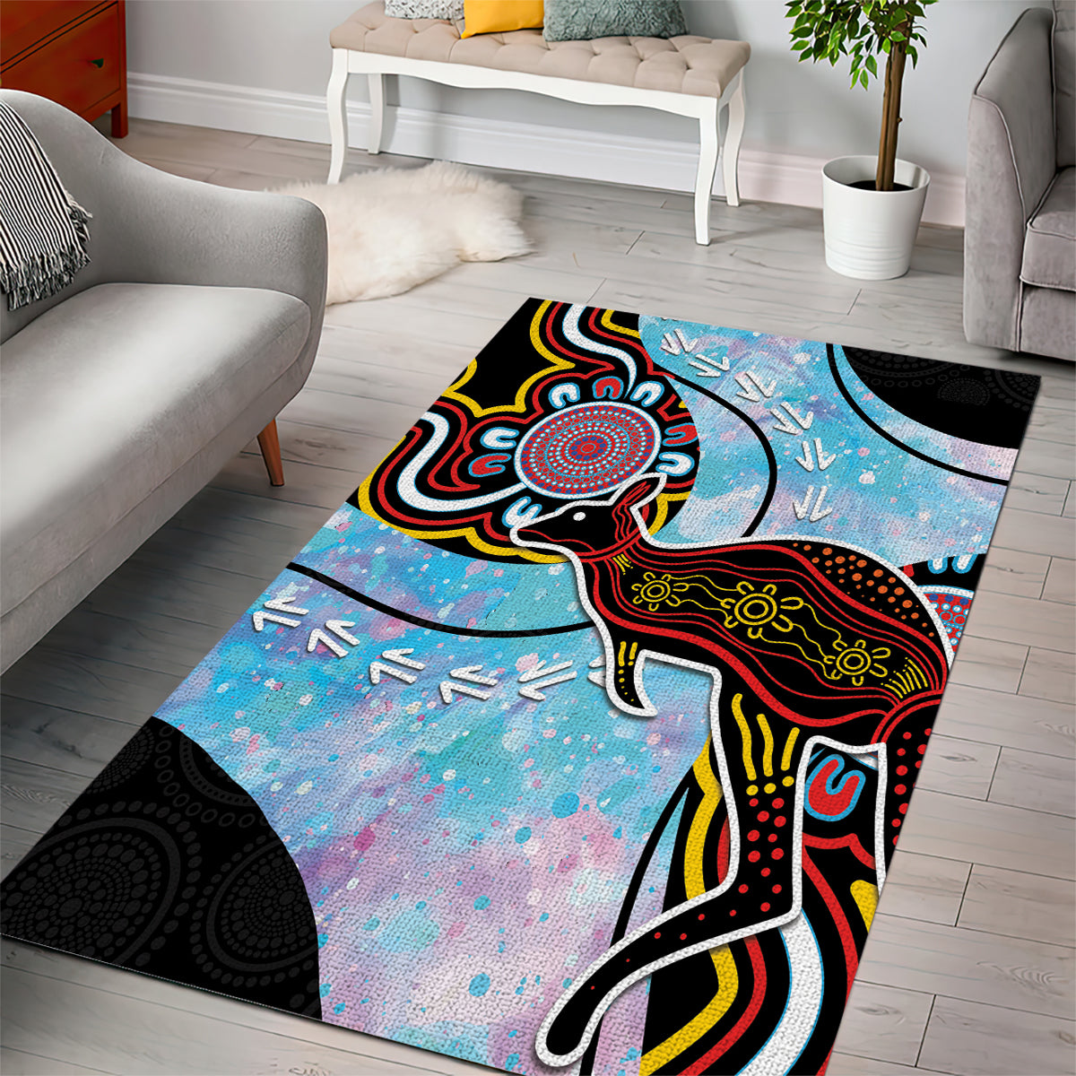 Australia Opal Area Rug Aussie Kangaroo Aboriginal Art