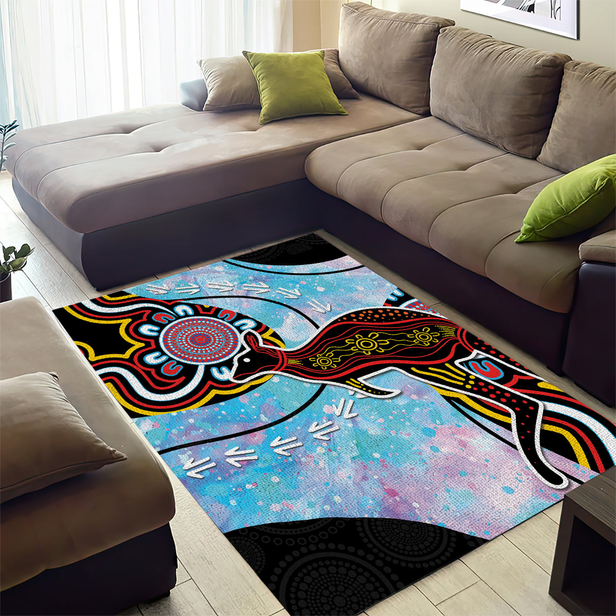 Australia Opal Area Rug Aussie Kangaroo Aboriginal Art