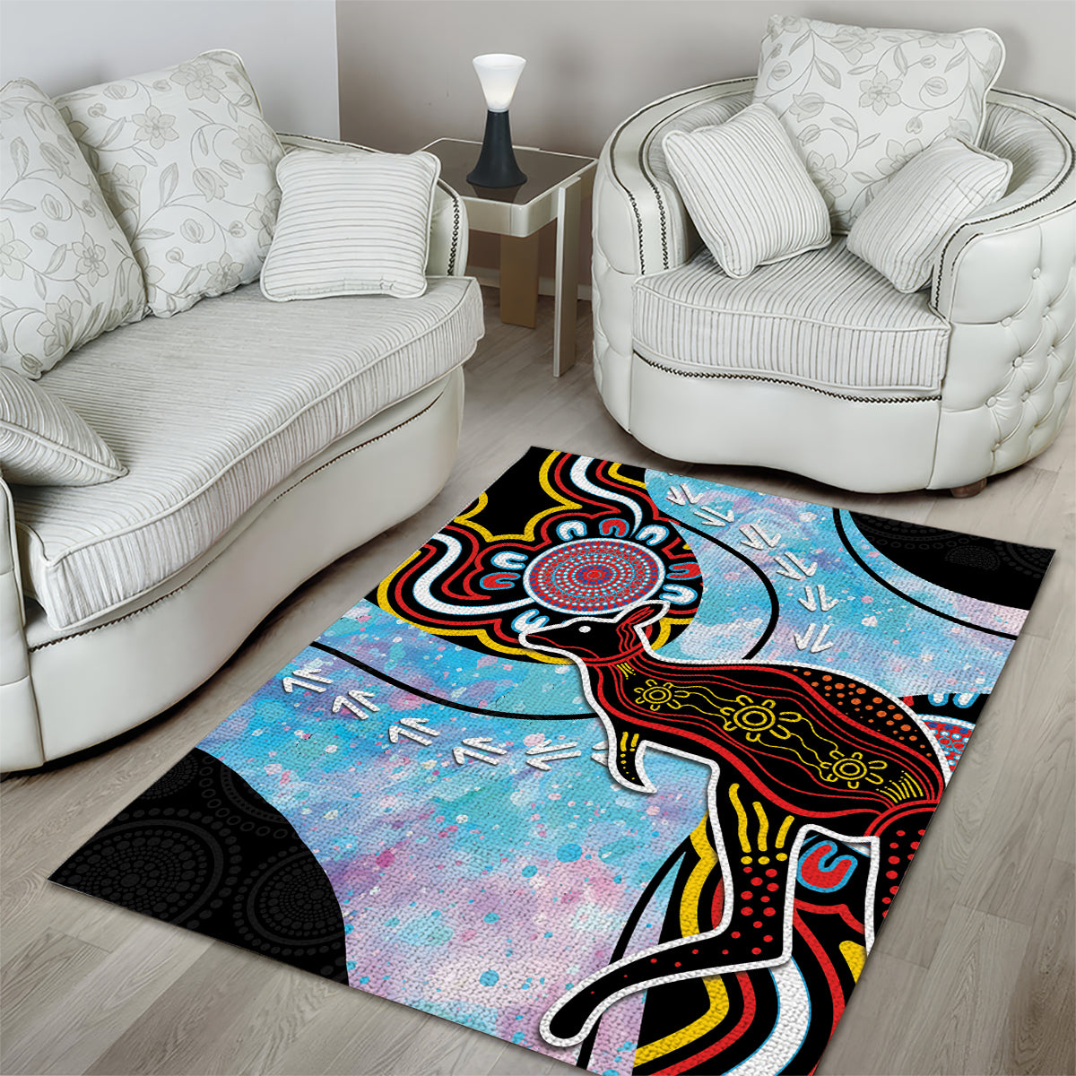 Australia Opal Area Rug Aussie Kangaroo Aboriginal Art