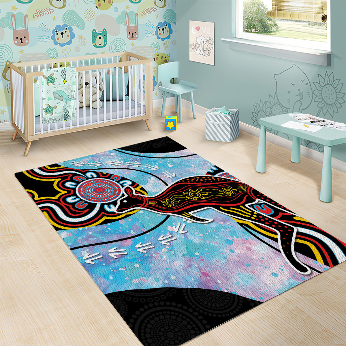 Australia Opal Area Rug Aussie Kangaroo Aboriginal Art