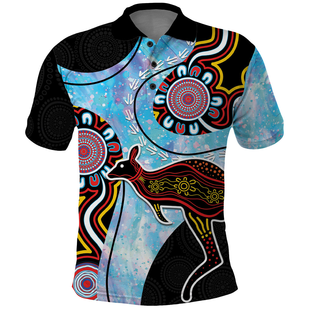 Australia Opal Polo Shirt Aussie Kangaroo Aboriginal Art