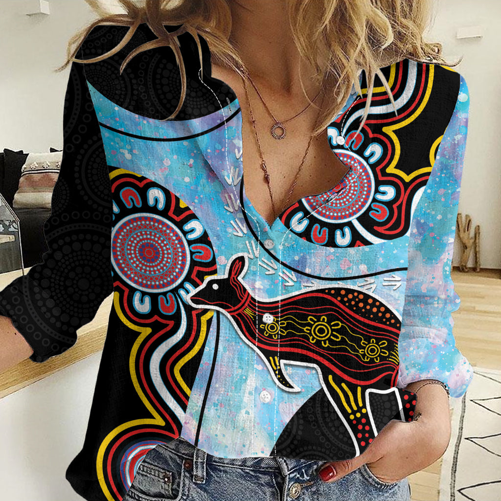 Australia Opal Women Casual Shirt Aussie Kangaroo Aboriginal Art