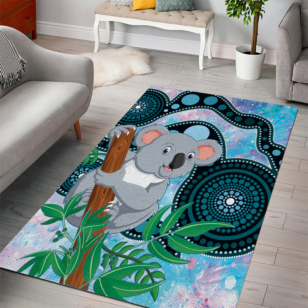 Australia Opal Koala Area Rug Aussie Aboriginal Art