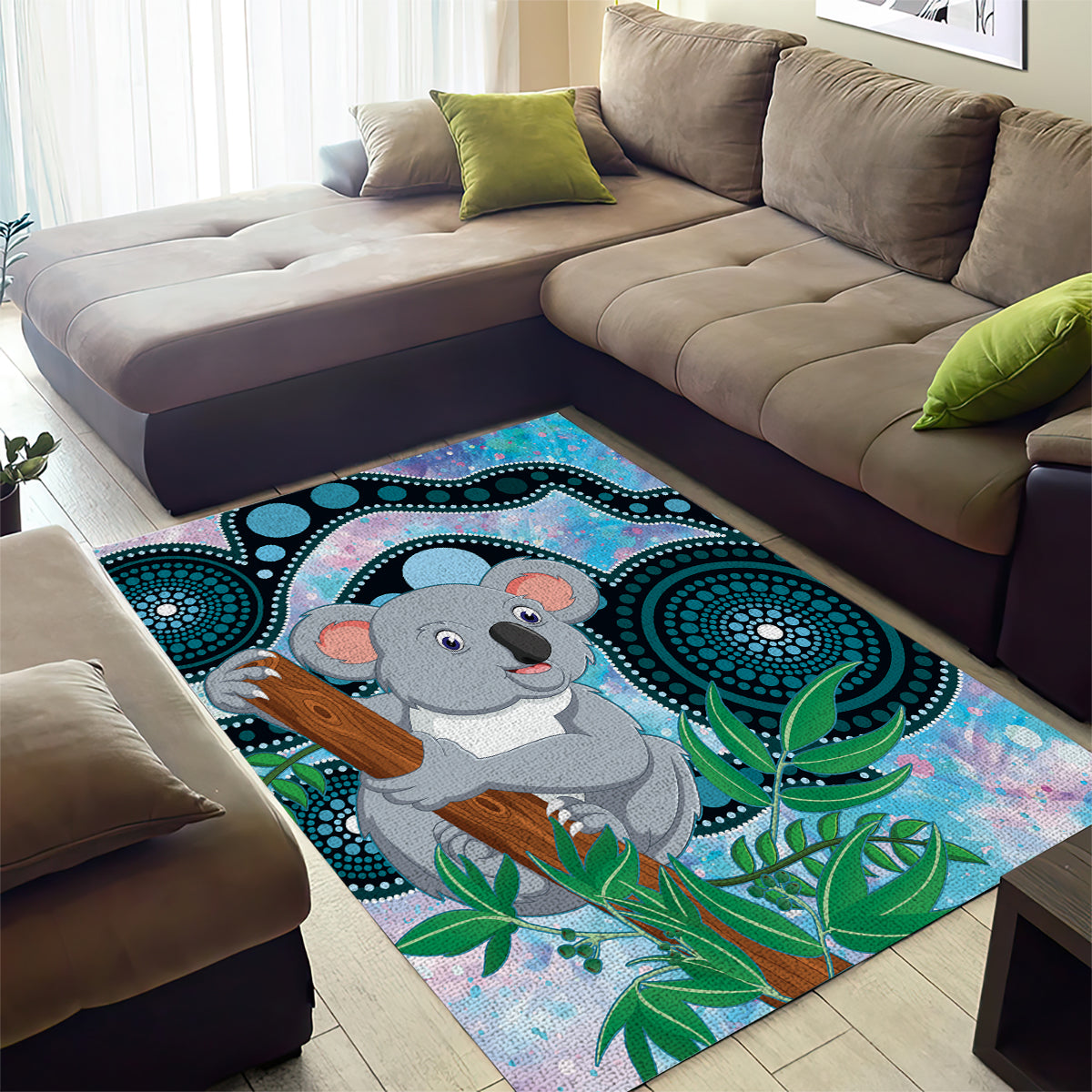 Australia Opal Koala Area Rug Aussie Aboriginal Art