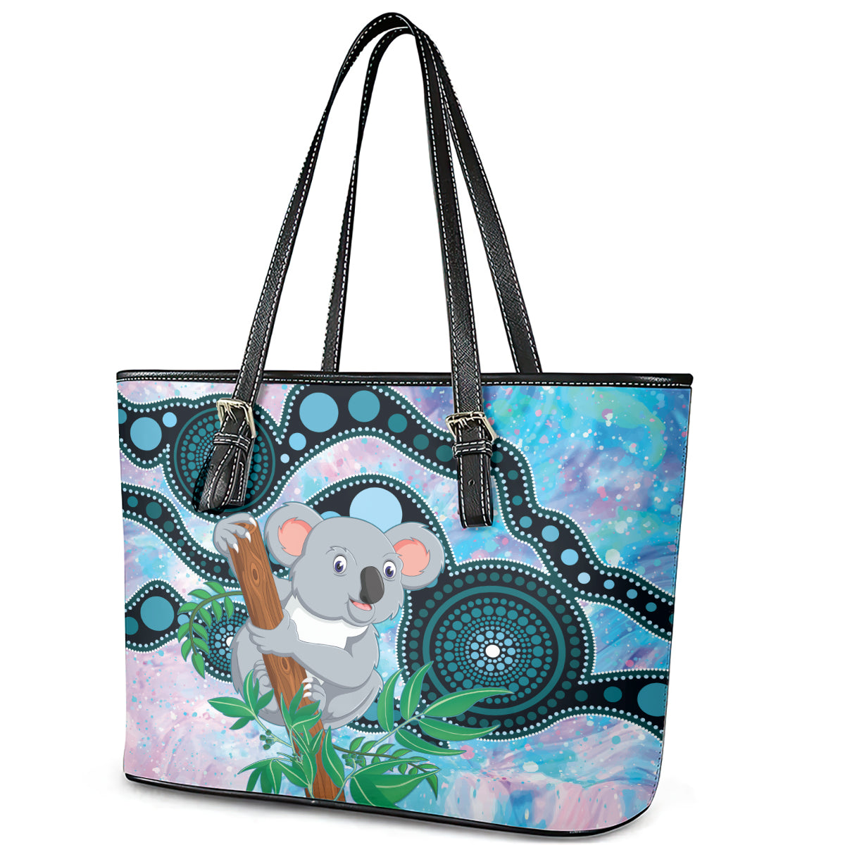 Australia Opal Koala Leather Tote Bag Aussie Aboriginal Art