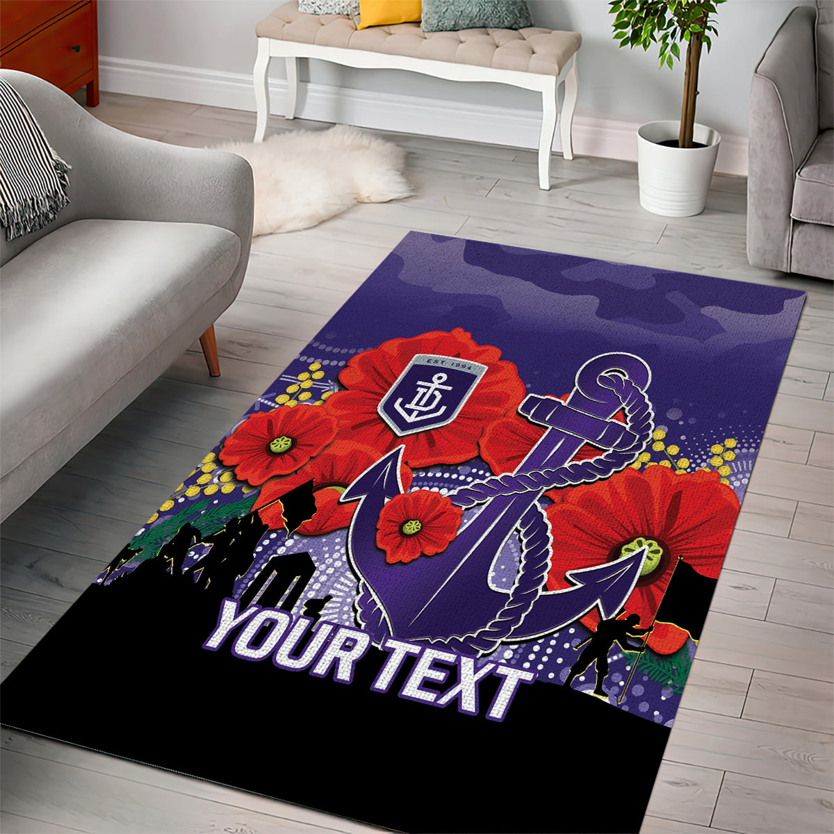 Custom Dockers Football ANZAC Area Rug Gallipoli Camouflage With Poppies