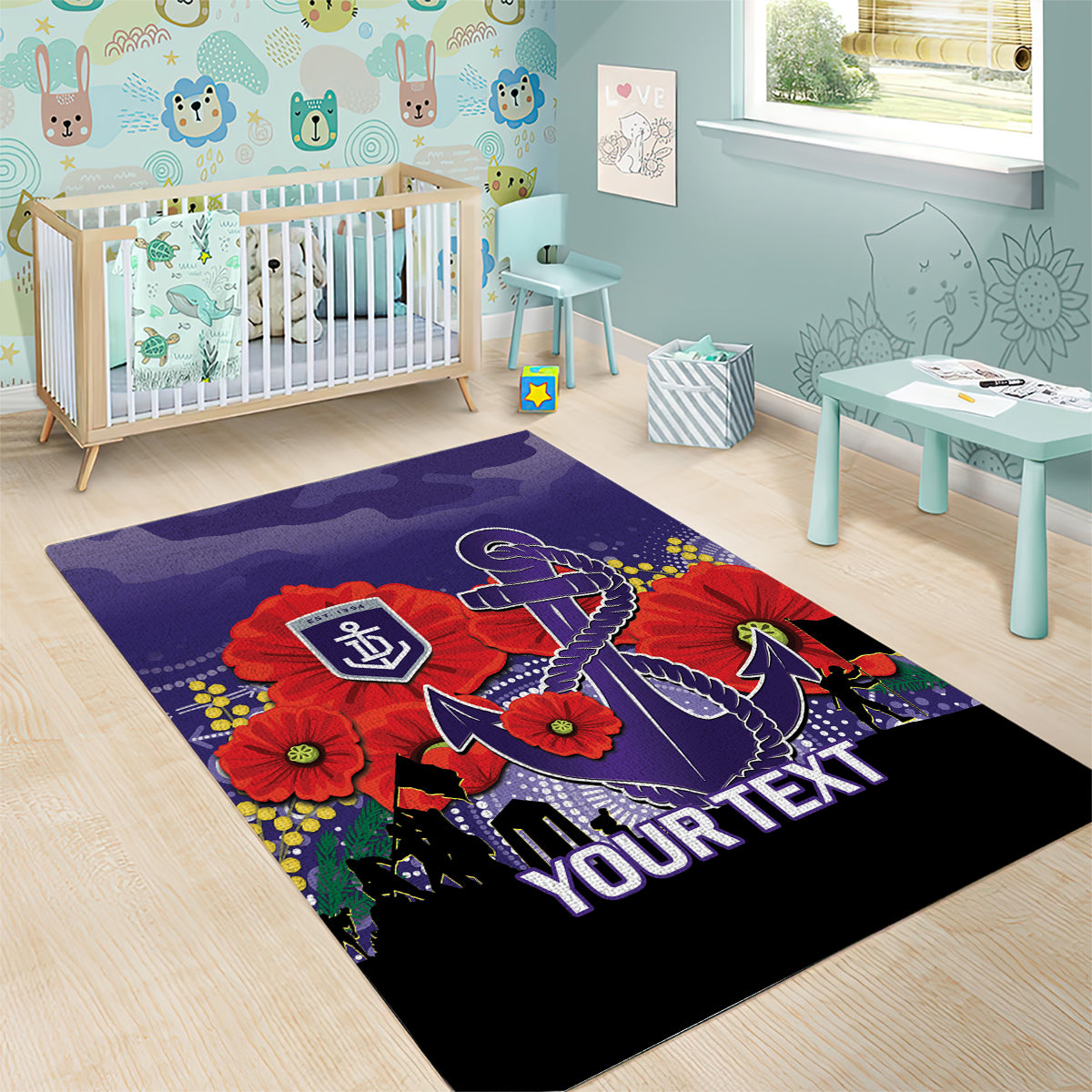 Custom Dockers Football ANZAC Area Rug Gallipoli Camouflage With Poppies