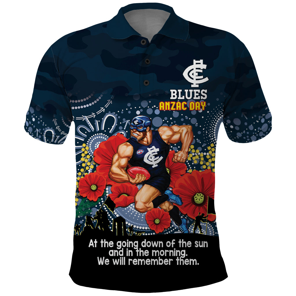 Custom Blues Football ANZAC Polo Shirt Gallipoli Camouflage With Poppies