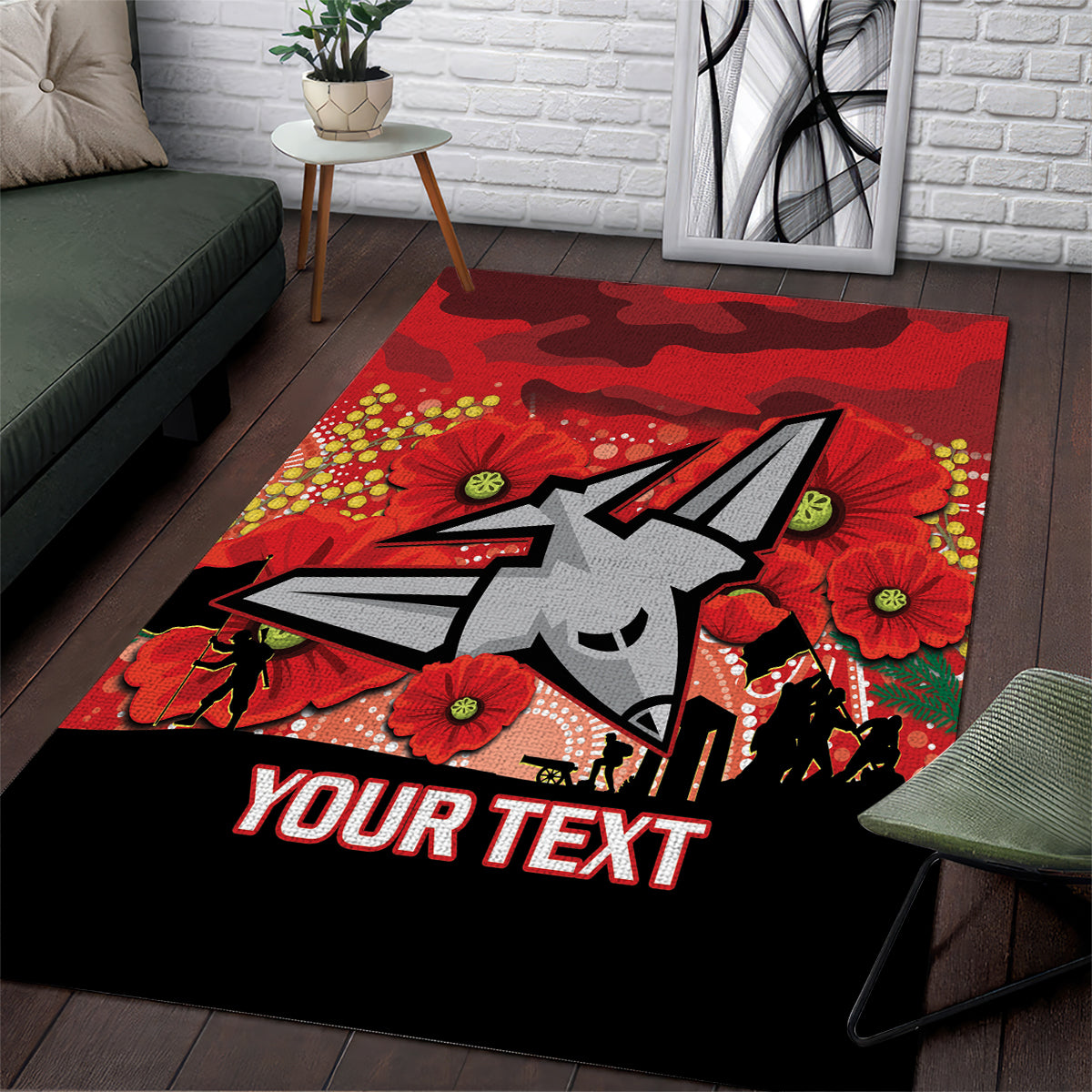 Custom Essendon Football ANZAC Area Rug Gallipoli Camouflage With Poppies