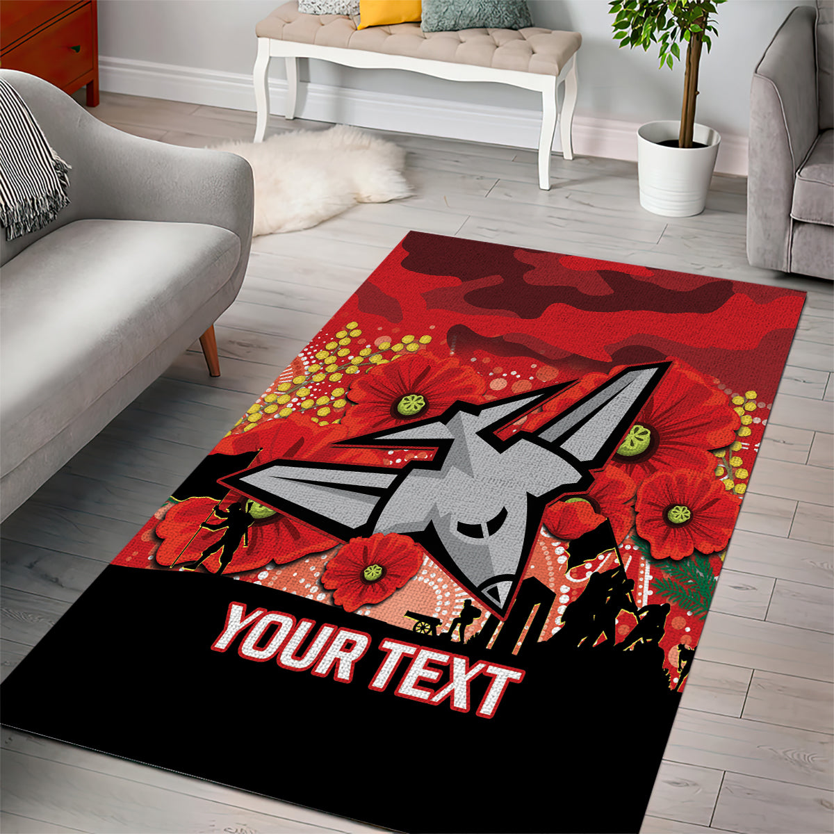 Custom Essendon Football ANZAC Area Rug Gallipoli Camouflage With Poppies