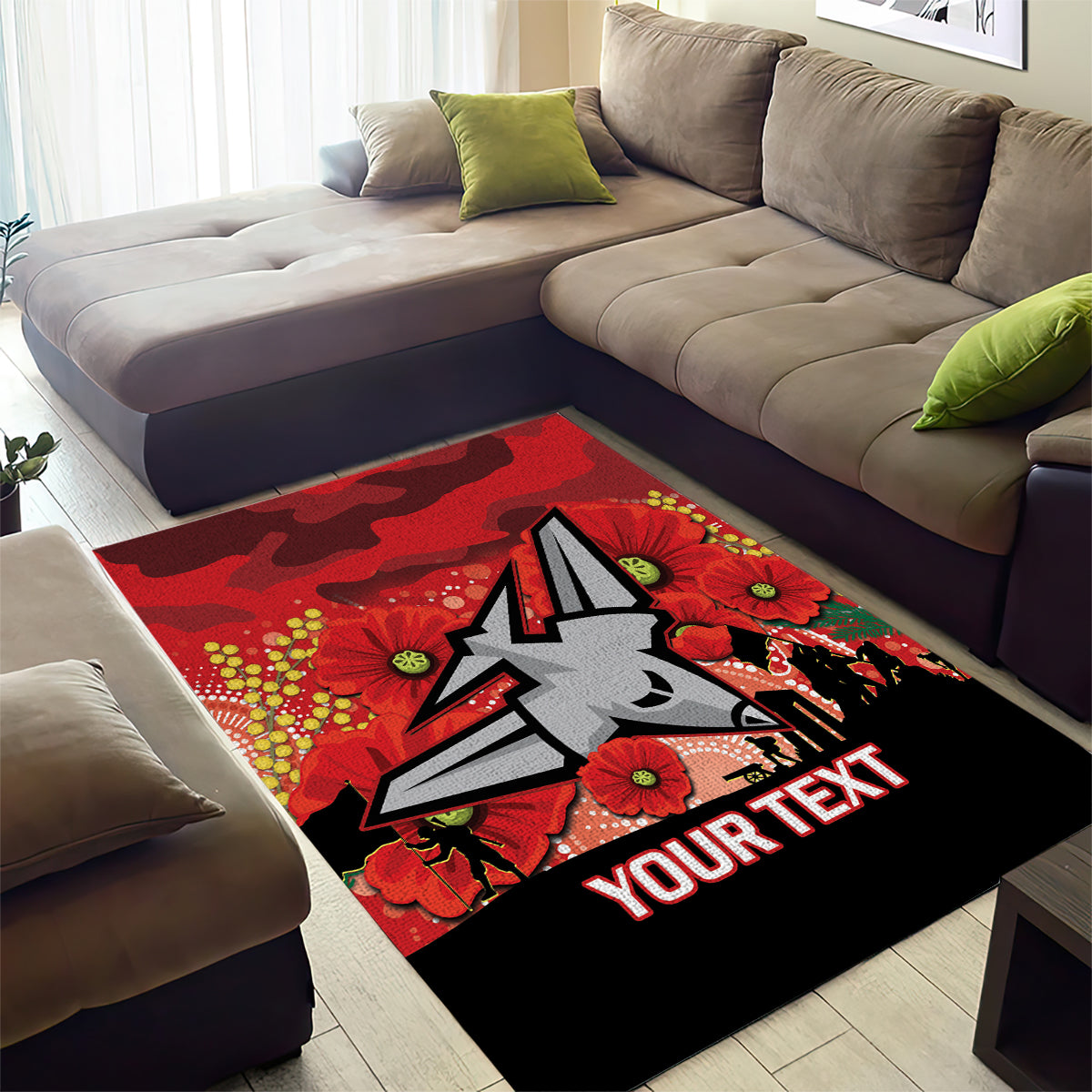 Custom Essendon Football ANZAC Area Rug Gallipoli Camouflage With Poppies