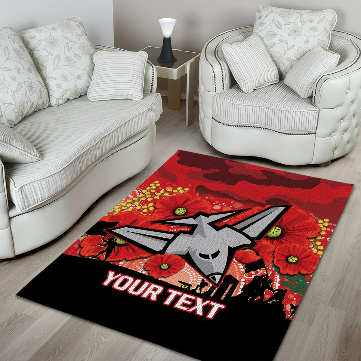 Custom Essendon Football ANZAC Area Rug Gallipoli Camouflage With Poppies