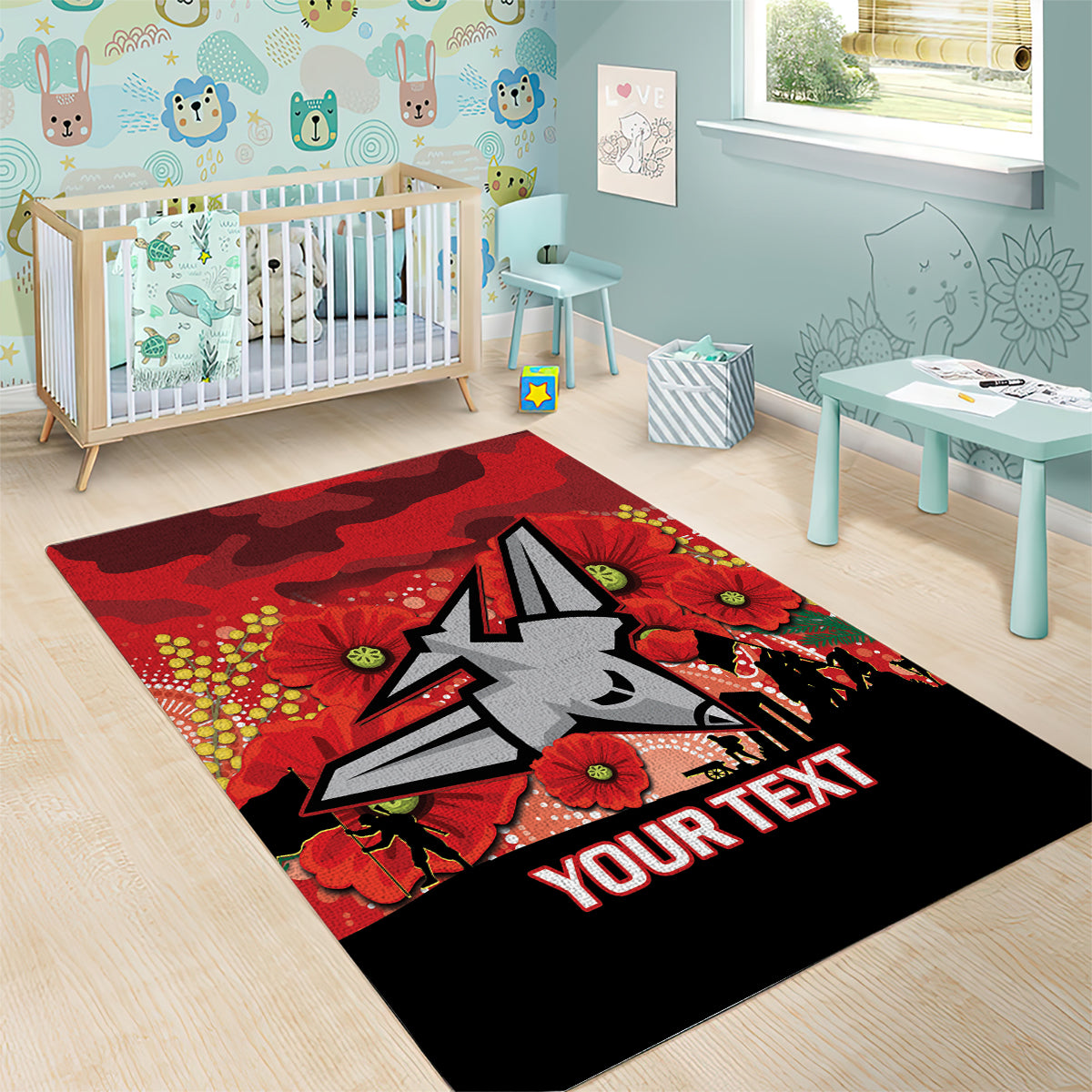 Custom Essendon Football ANZAC Area Rug Gallipoli Camouflage With Poppies