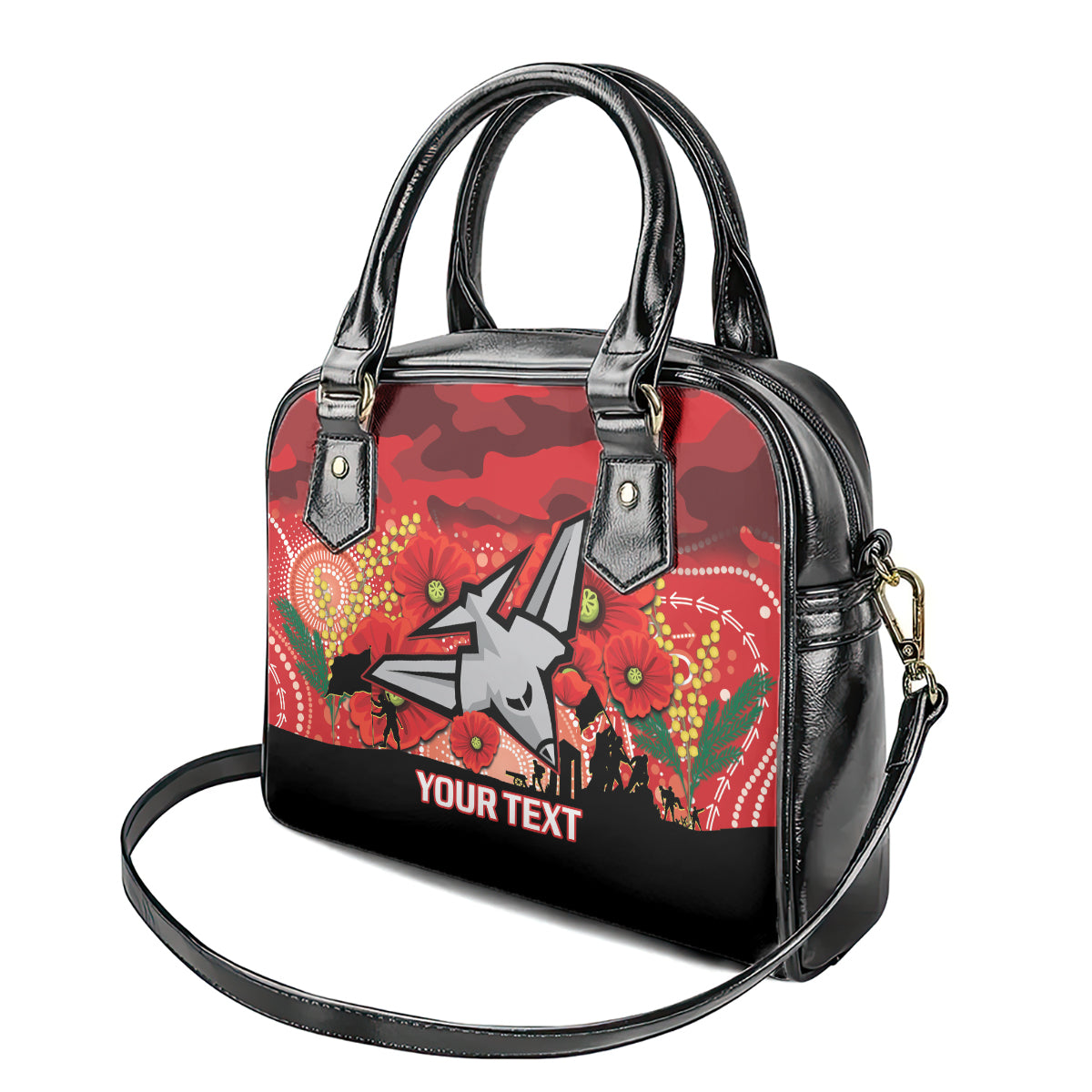 Custom Essendon Football ANZAC Shoulder Handbag Gallipoli Camouflage With Poppies